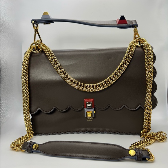 Fendi Handbags - Fendi Kan | Scalloped Leather Bag Brown Gold Chain Stud Clasp Never Worn